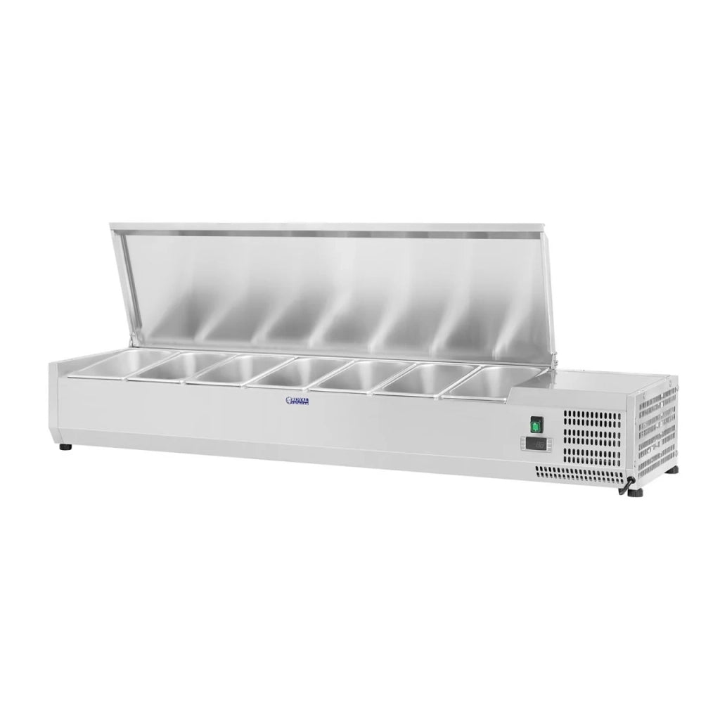 Saladette espositore banco tavolo acciaio inox - 150 x 33 cm - 7 bacinelle GN 1/4 14_0003291