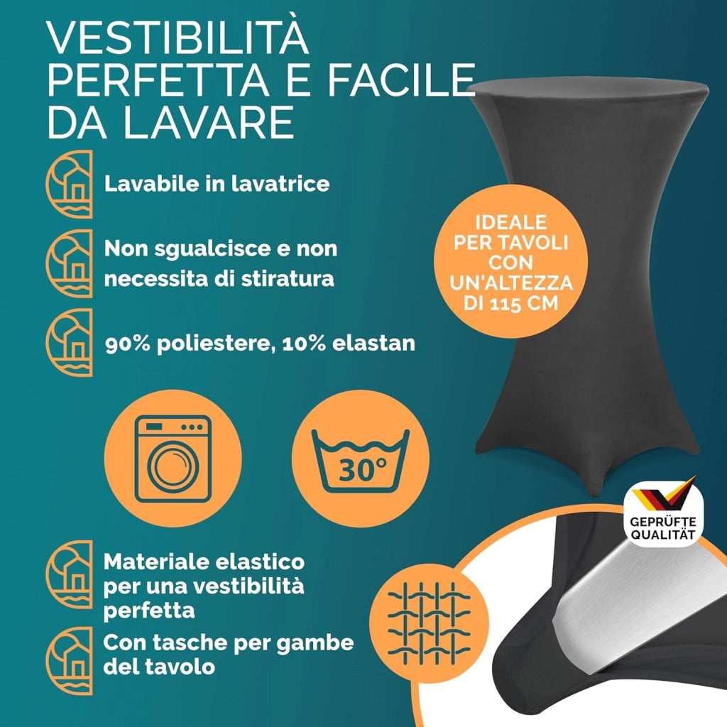 ® Tavolo Alto da Bar 2in1 con Fodera Regolabile in Altezza 70 cm / 115 cm in Alluminio Rotondo Ø60 cm Pieghevole per Esterni Giardino Bistrot Feste Tavoli da Ricevimento