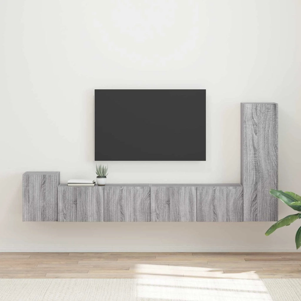 Set mobile TV 3 pz-Credenza per TV Grigio Sonoma Legno multistrato 893931