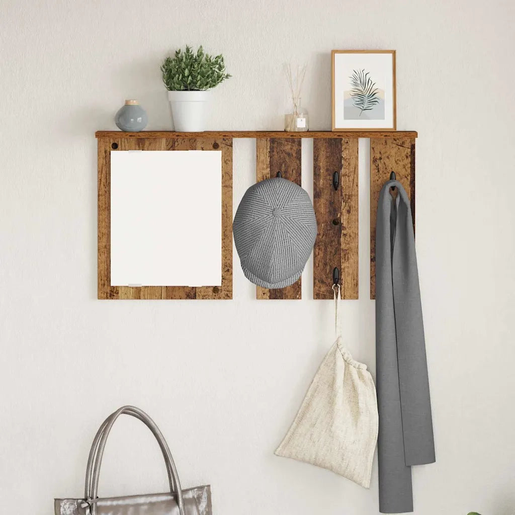 vidaXL Appendiabiti a muro con specchio Legno vecchio 85 x 10 x 45 cm