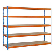 Scaffale in metallo Simon Rack senza viti colore blu/arancio/legno 5 ripiani 2000x1500x900 mm Made in Spain
