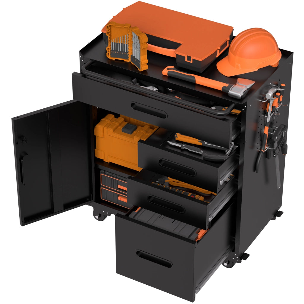 ARMADIO PORTAATTREZZI MOBILE 87,3x75x42 cm Metallo Nero 4 cassetti scomparto chiudibile