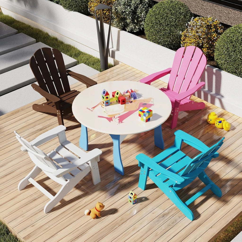 Sedia Adirondack per Bambini da Giardino, Sedie Ergonomica in HDPE con Schienale Inclinato e Braccioli, Poltrona per Interno ed Esterno, per Bambini 3 a 8 Anni, 52 x 53,5 x 64 cm (Azzuro)