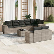 Set Divano da Giardino 9pz con Cuscini Grigio Chiaro Polyrattan