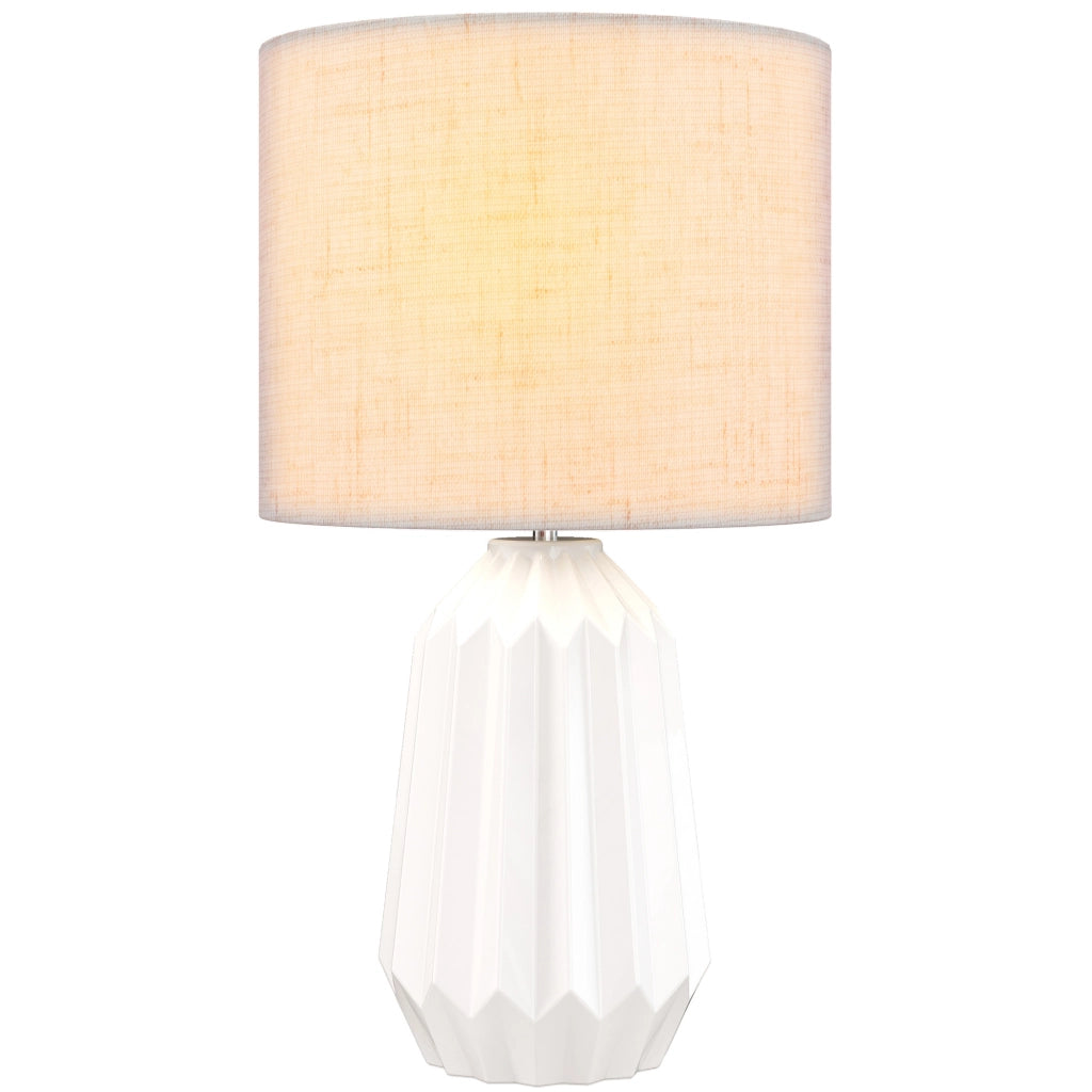 Lampada da Tavolo Retro in Ceramica e Lino ¨C zephmum ¨C 40W Bianco e Beige