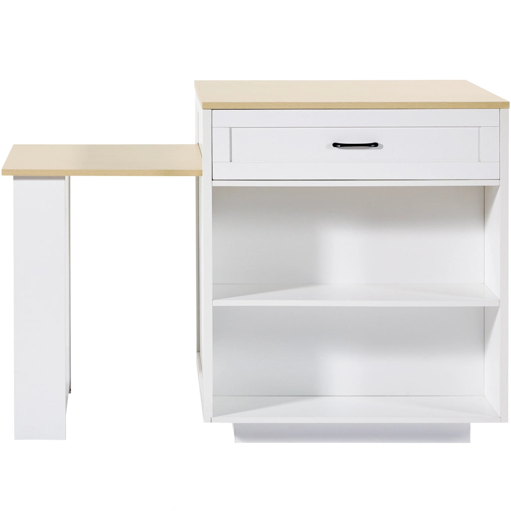 Tavolo bar allungabile con contenitore 133-202x70x93,5 cm, in MDF bianco, con cassetto e vani aperti