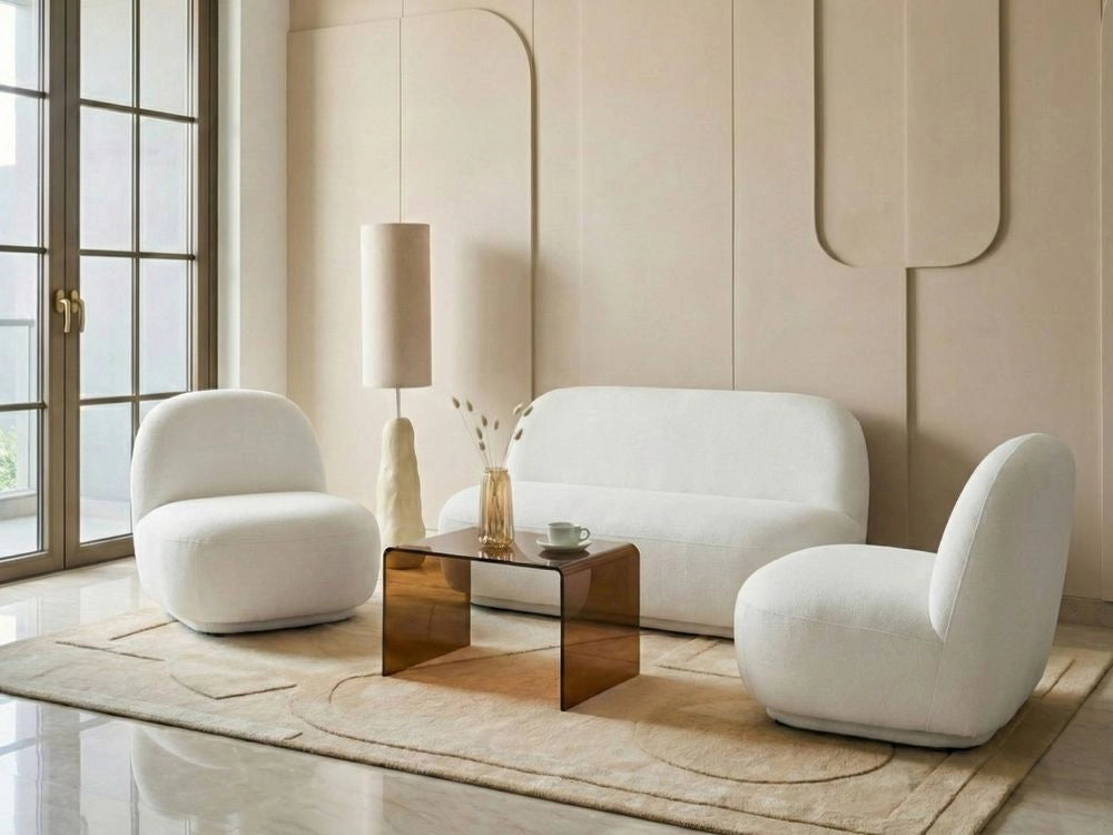 Set divano in tessuto a 4 posti Loveseat 2 poltrone Schienale basso Tuxedo Moderno minimalista Soggiorno bianco sporco