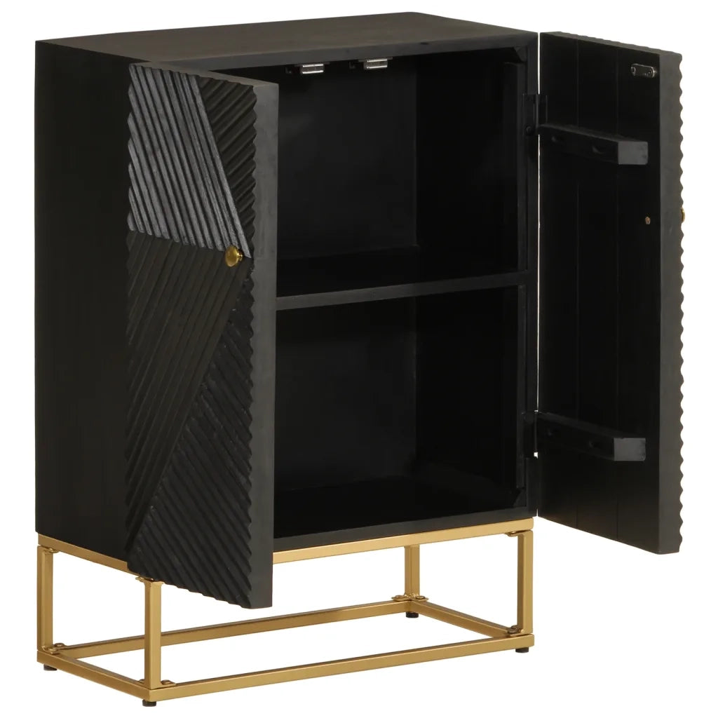 Credenza Nera 55x30x76 cm in Legno Massello di Mango e Ferro 372026
