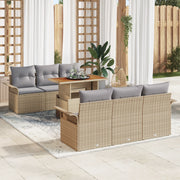 Set di Divano da Giardino con Cuscini 7 Pezzi Beige In Rattan Acacia