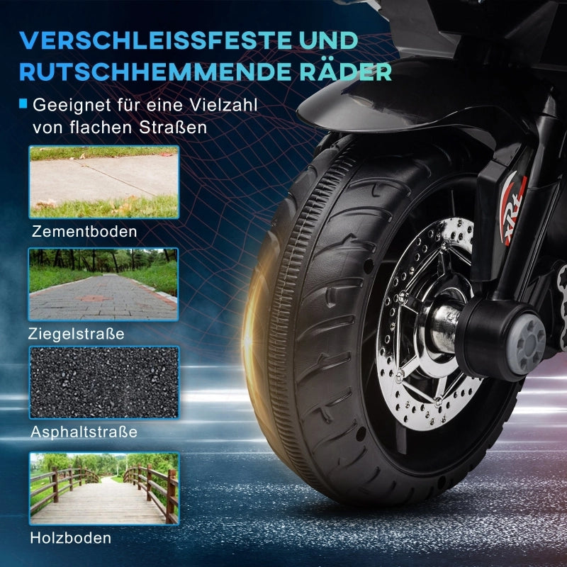 Motocicletta elettrica per bambini, con luci e suoni, 3 km/h, ricaricabile, in plastica e metallo, blu/bianca