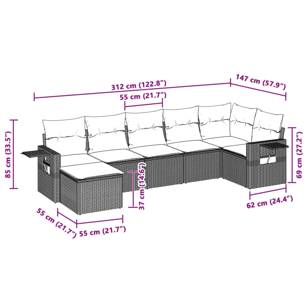 Set Divani da Giardino 7pz con Cuscini Grigio Chiaro Polyrattan 3252819