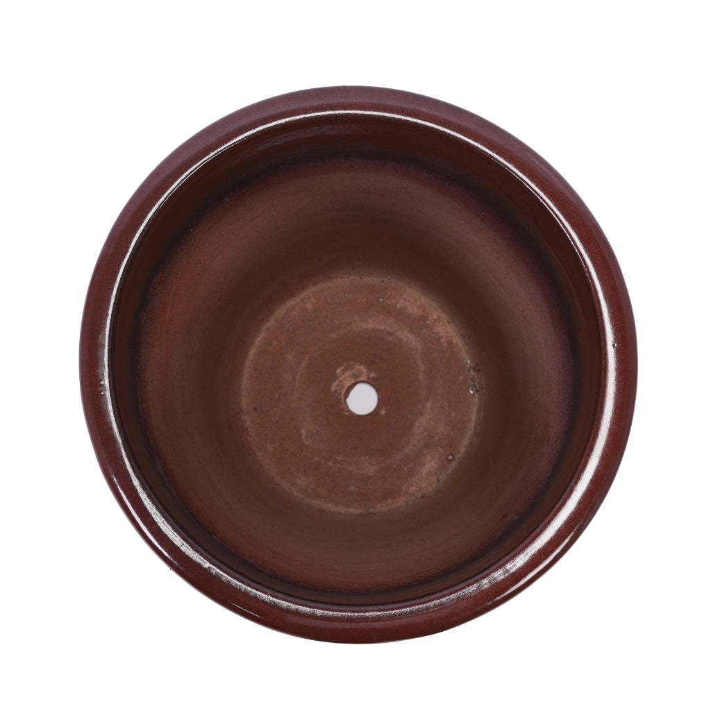 Set di vasi in ceramica artigianali 3 pezzi, rosso bruno lucido, Ø 40,5/32/24 cm
