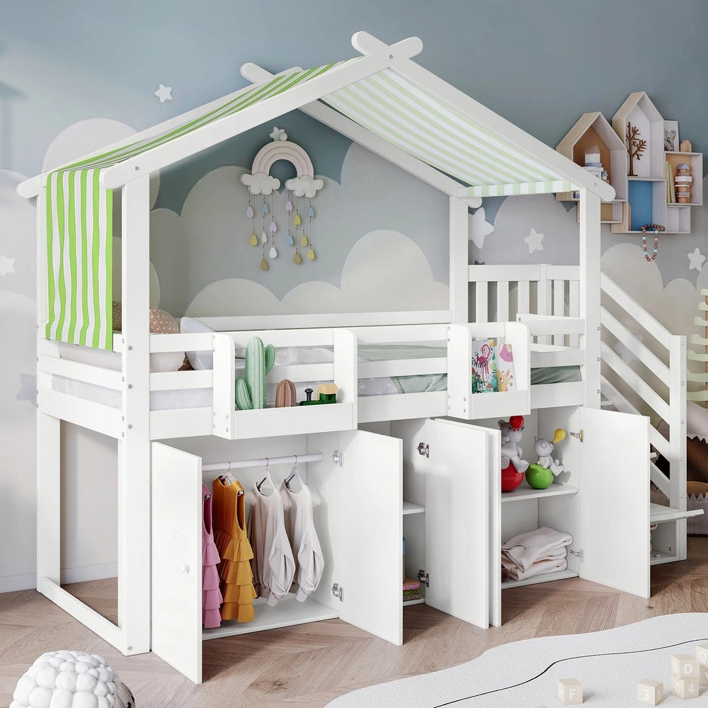 Letto a Castello Bambini con Armadio e Cassetti ¨C MINIMAL ¨C Pino Bianco 90x200