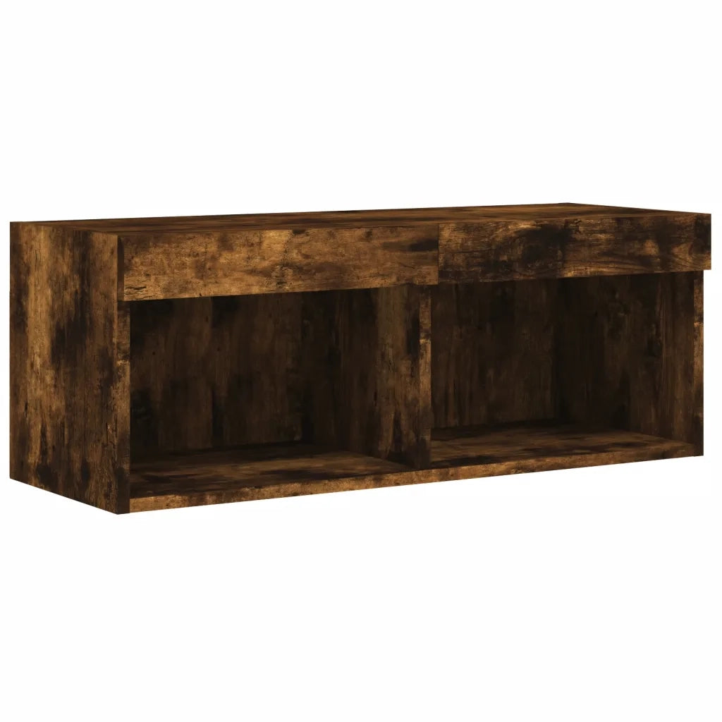 Mobili TV a Muro con LED 4pz Rovere Fumo in Legno Multistrato