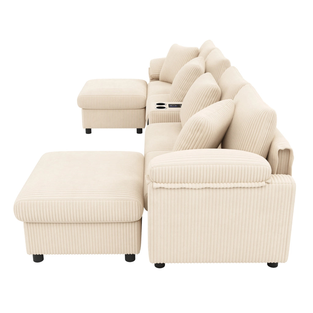 Sofa modulare con Bluetooth; ricarica wireless; USB e Type-C; contenitore; beige
