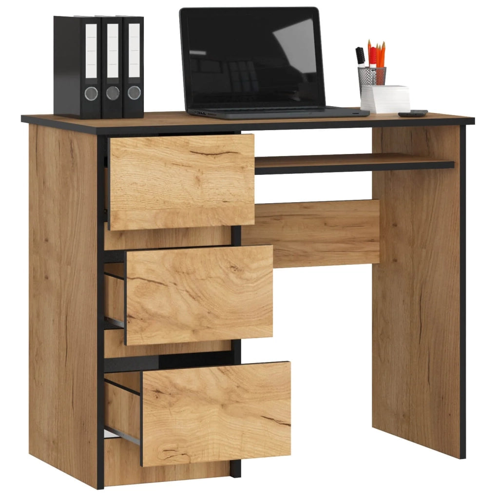 Scrivania per computer AKORD A6 Quercia Craft 90 cm 3 cassetti 90x50x77 cm Modello a sinistra