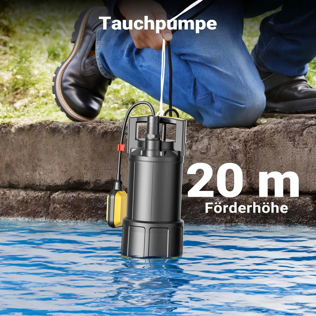 Pompa sommersa, 850W 5000 l/h, prevalenza 20 m, Elettropompa a immersione per pozzi e cisterne