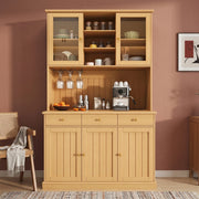 Credenza alta con vetrina, 1 cassetto e prese USB, per cucina e sala da pranzo, rovere naturale, 120 × 40 × 191 cm