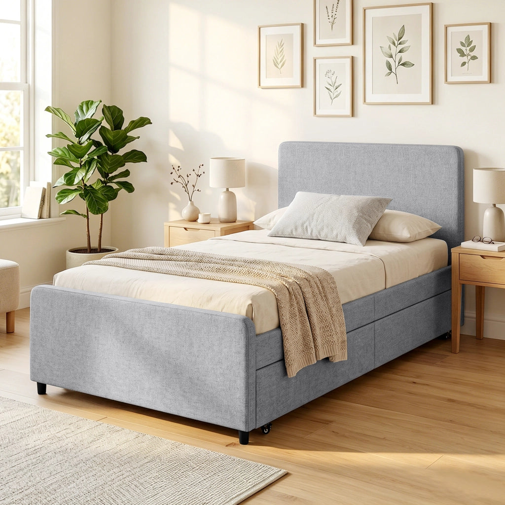 Letto Singolo Matrimoniale Imbottito con Rete a Doghe in Legno ¨C Minimal ¨C Grigio Chiaro 90x190 cm