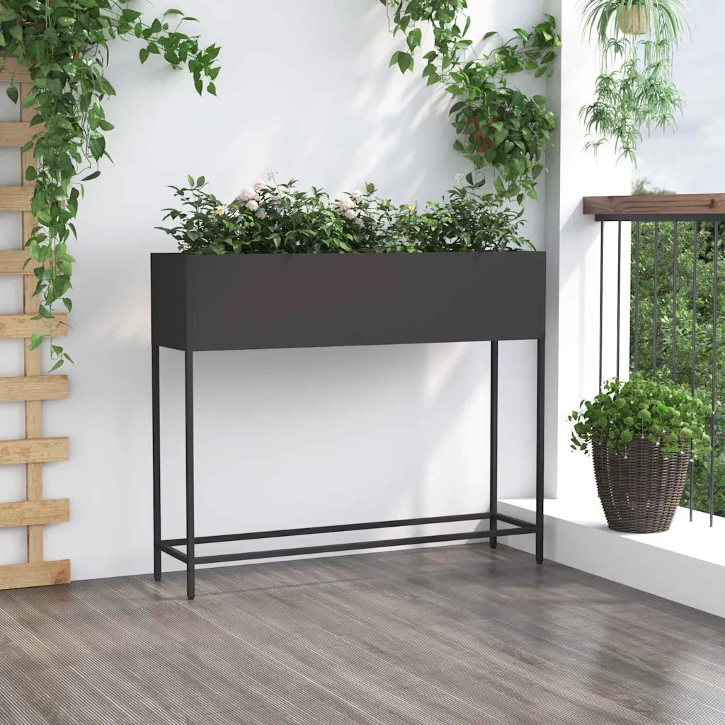 Fioriere | Cassetta per fiori | Vaso da Giardino Rialzato Nero 100 x 26 x 82 cm Acciaio