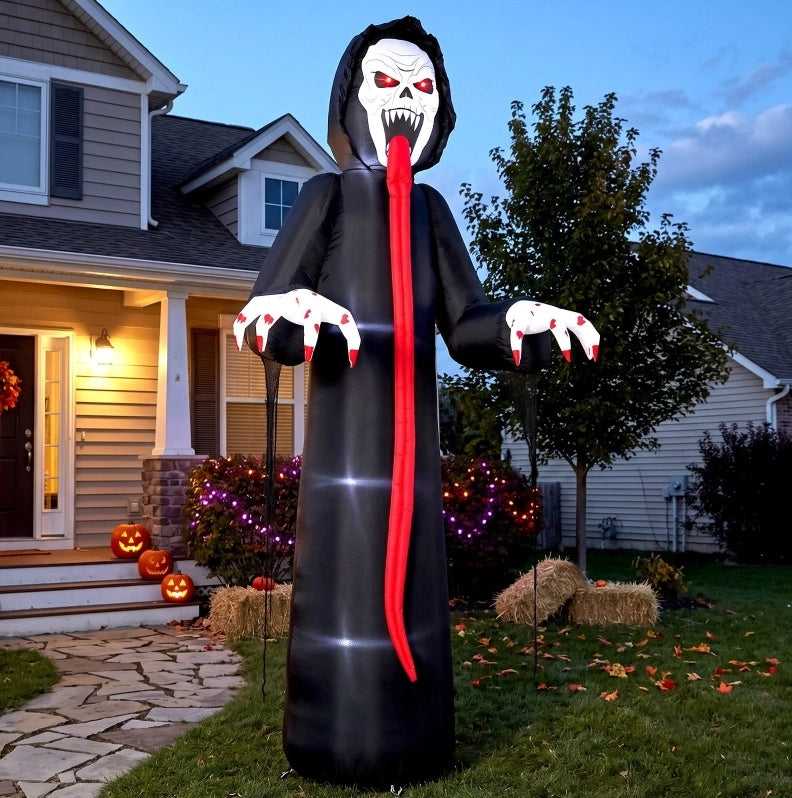 DECORAZIONE HALLOWEEN Scheletro Gonfiabile 310 cm Nero con LED