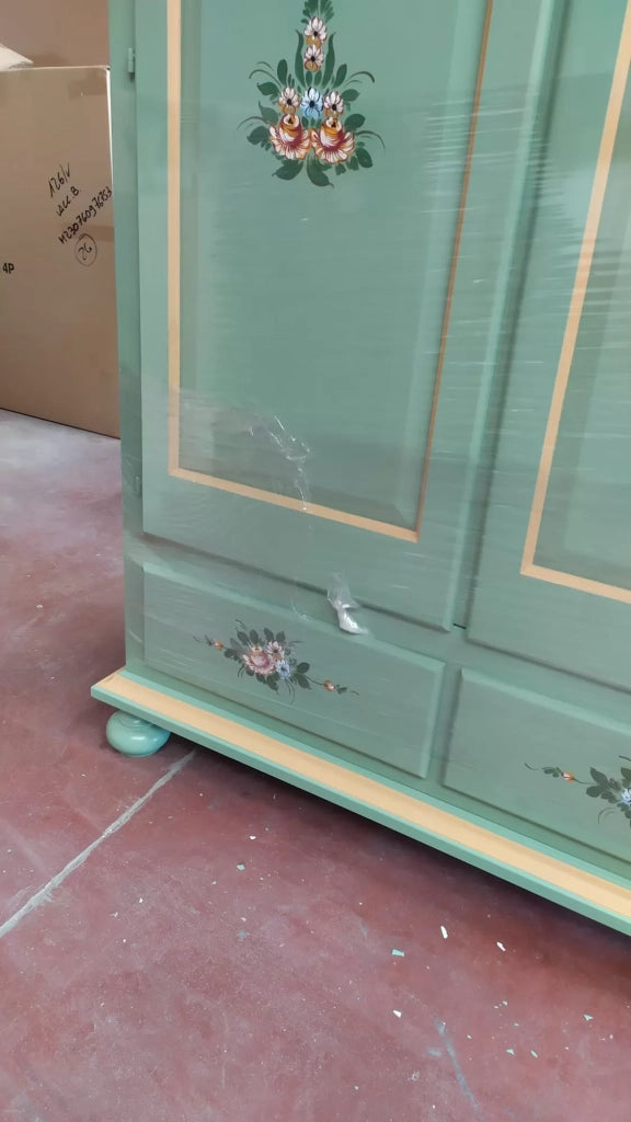 Armadio classico 2 ante shabby legno verde con decori 125x61x200 - Mobili 2G