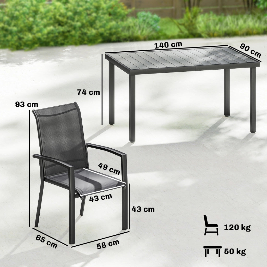 Set da giardino con tavolo allungabile e sedie impilabili ¨C zephmum ¨C grigio