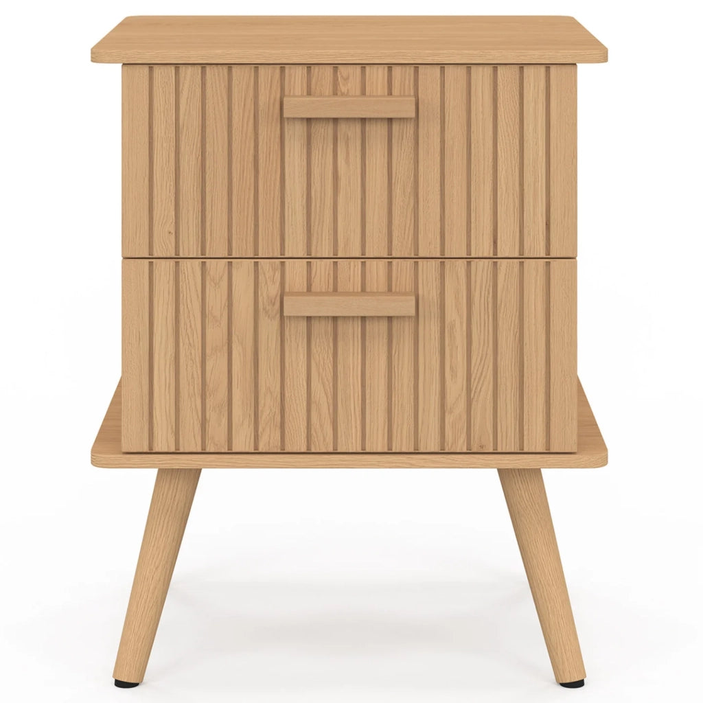IDMarket - Set di 2 comodini a 2 cassetti JULIETTE in rovere con doghe in legno
