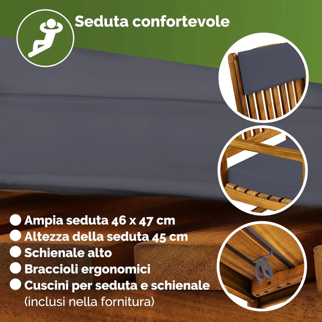 ® Sedia a Dondolo Poltrona Relax Giardino Legno Acacia Antracite Poltroncina Camera da Letto Salotto Portata 160 kg con Braccioli da Esterno