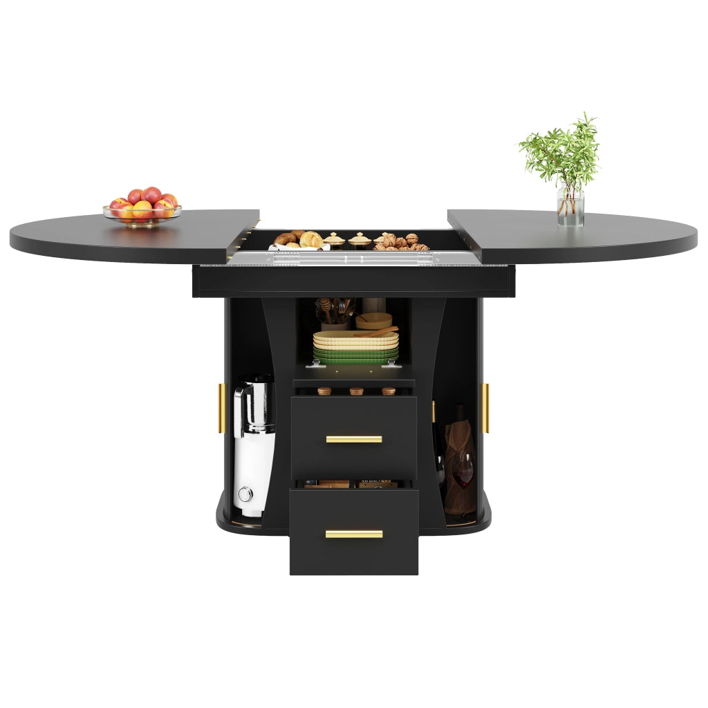 Tavolo da Pranzo Rotondo Allungabile a Ovale ¨C Xylo ¨C Nero, 118-158 cm, 6 Persone