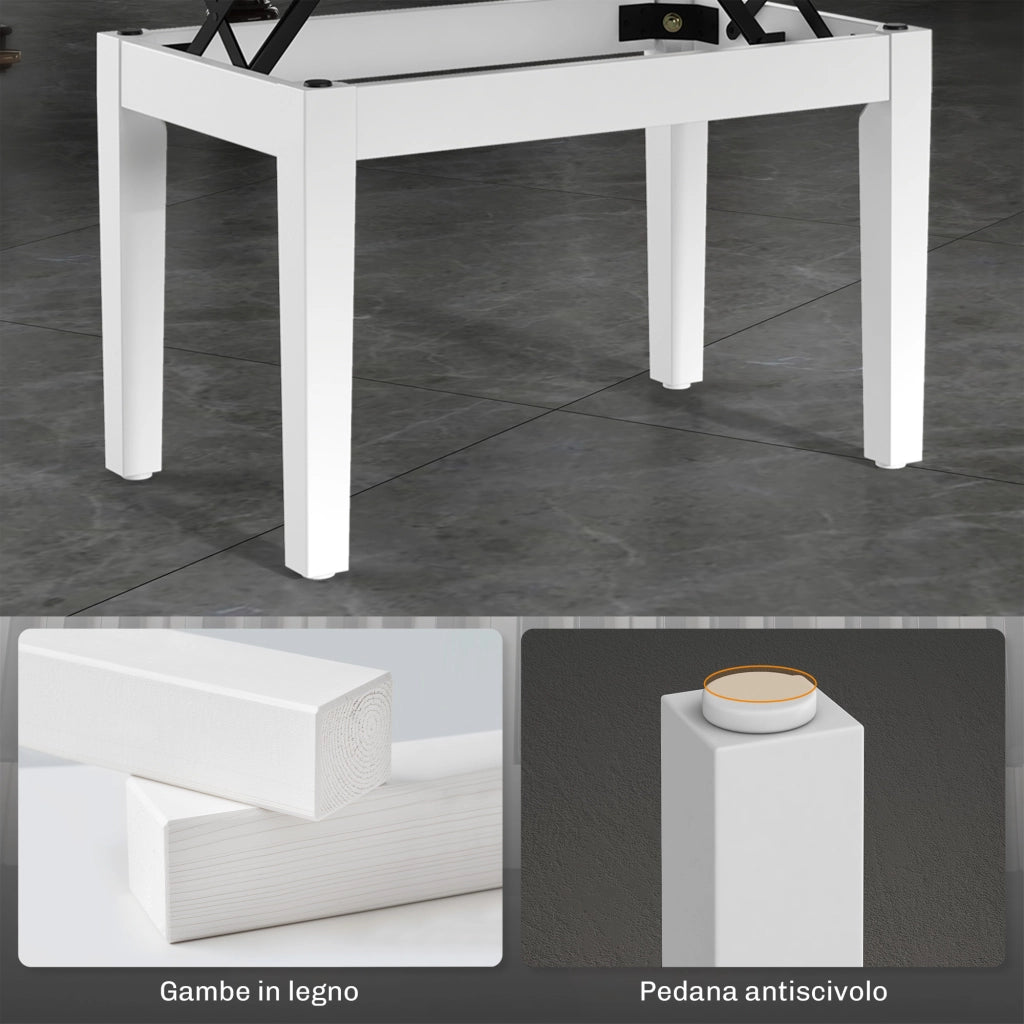 Sgabello Pianoforte Regolabile con Vano Portaoggetti e Seduta Imbottita. 54.5x33x48-58 cm. Bianco