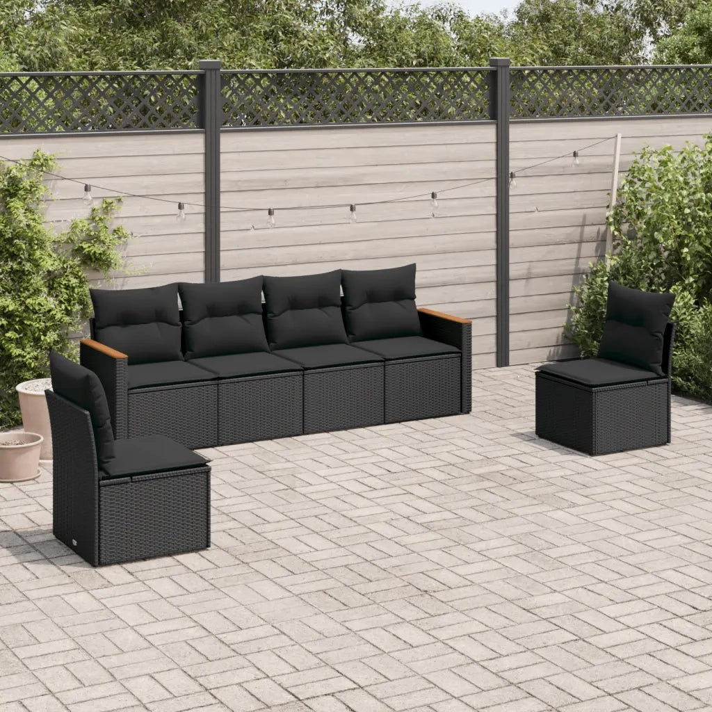 Set Divano da Giardino 6 pz con Cuscini Nero in Polyrattan 3258261