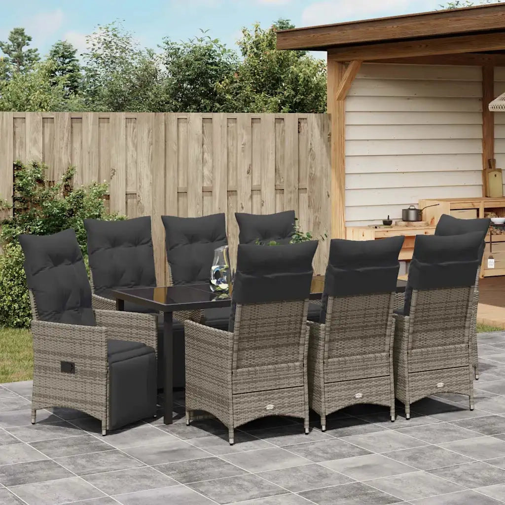 Set da Pranzo per Giardino con cuscino 9 pcs Grigio polyrattan 3379582