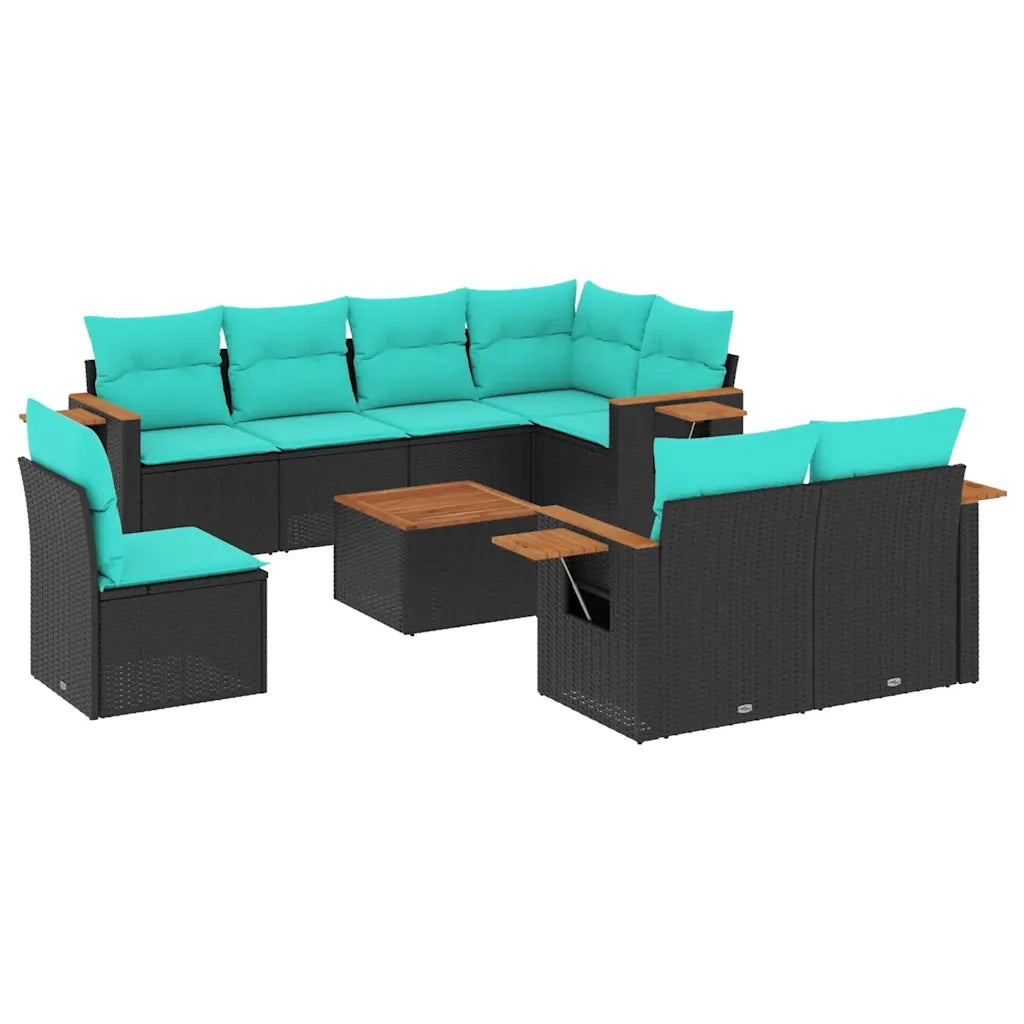 Set Divani da Giardino 9 pz con Cuscini Nero in Polyrattan 3227009