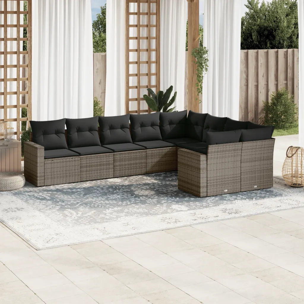 Set Divano da Giardino 9 pz con Cuscini Grigio in Polyrattan 3251777