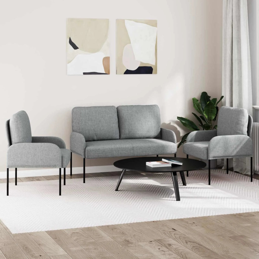 Set divani con cuscino 3 pcs Grigio chiaro 115 x 56 x 80 cm