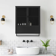 Mobile pensile da parete nero con vetro scanalato, 60×23×78 cm