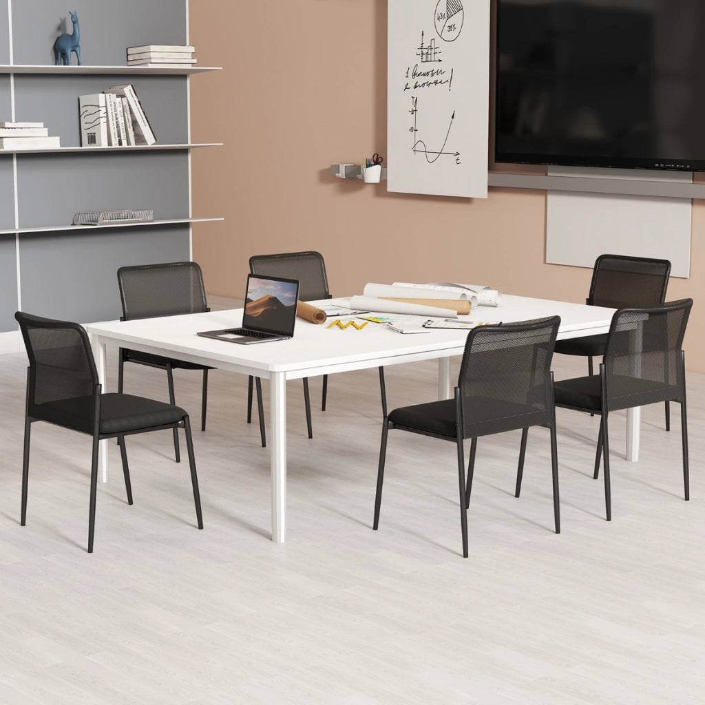Set 2 sedie impilabili con schienale ergonomico in rete e seduta imbottita-Sedie da ufficio per sala d'attesa Nero