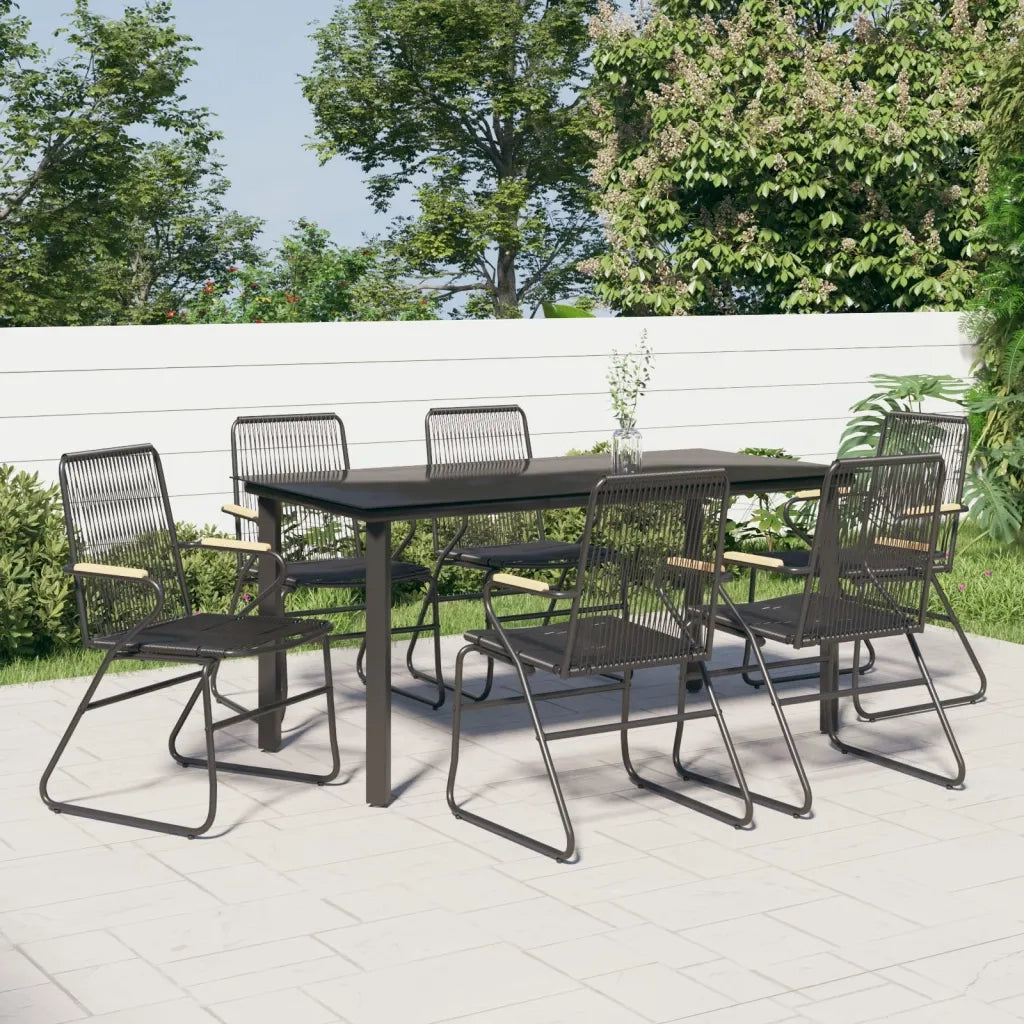 Set da Pranzo da Giardino 7 pz Nero in Rattan PVC