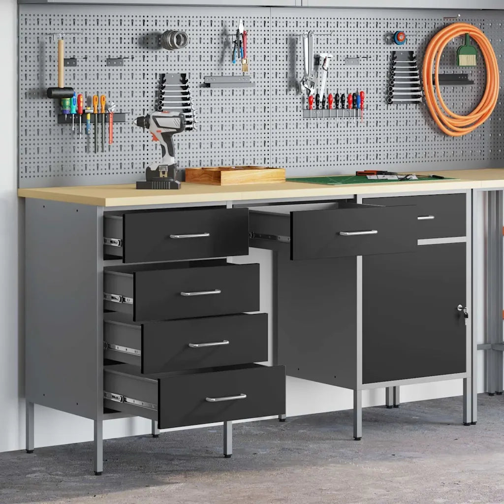 Mobile da lavoro 3 pcs Nero Legno ingegnerizzato e acciaio 3321378