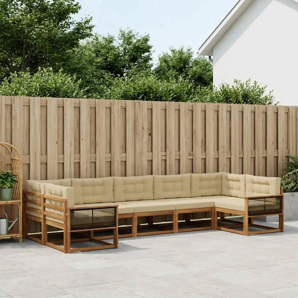 Set di divani da esterno con cuscino 7 pcs Naturale e Beige 3382866