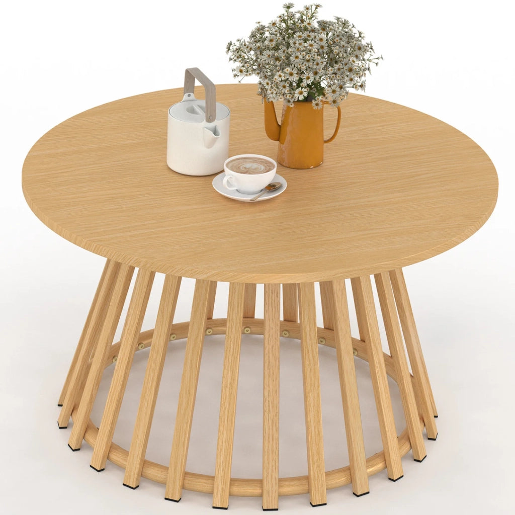 IDMarket - Tavolino da giardino rotondo SOLAL da 70 cm con base a doghe in metallo effetto legno
