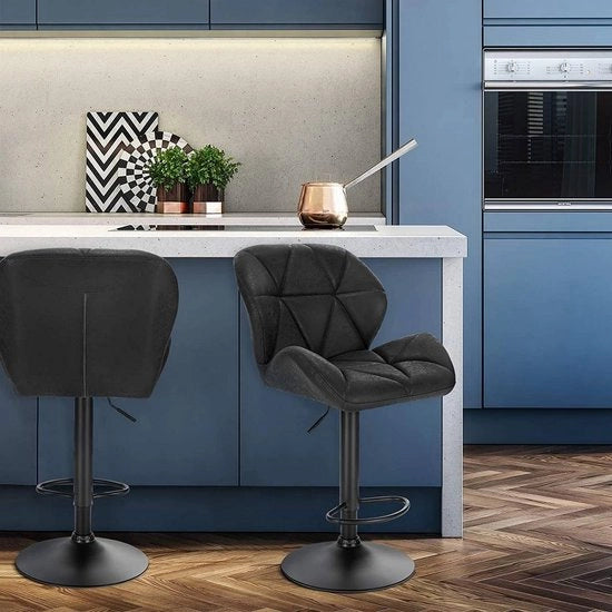Barstoli Comodi Nero - Con schienale - Solido- Pelle in pelle - Set da 1 - Cucina - Sedili da bar ergonomici - Regolabili in altezza - Altezza della sedia 60-82cm