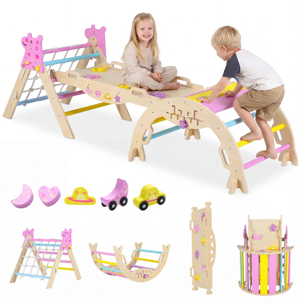 Set da arrampicata a triangolo unicorno palestra arco rampa scalatore-Giocattolo pieghevole parco giochi legno montessori per bambini arrampicata