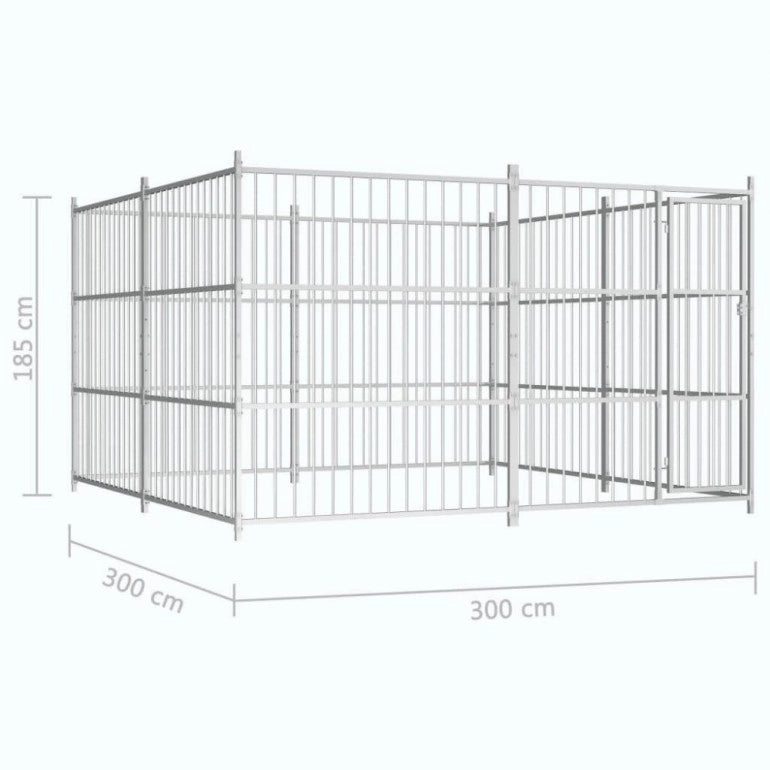 Recinzione da esterno per cani Ezooza Boston in acciaio zincato di qualità 300 x 300 x 185 cm di colore metallo