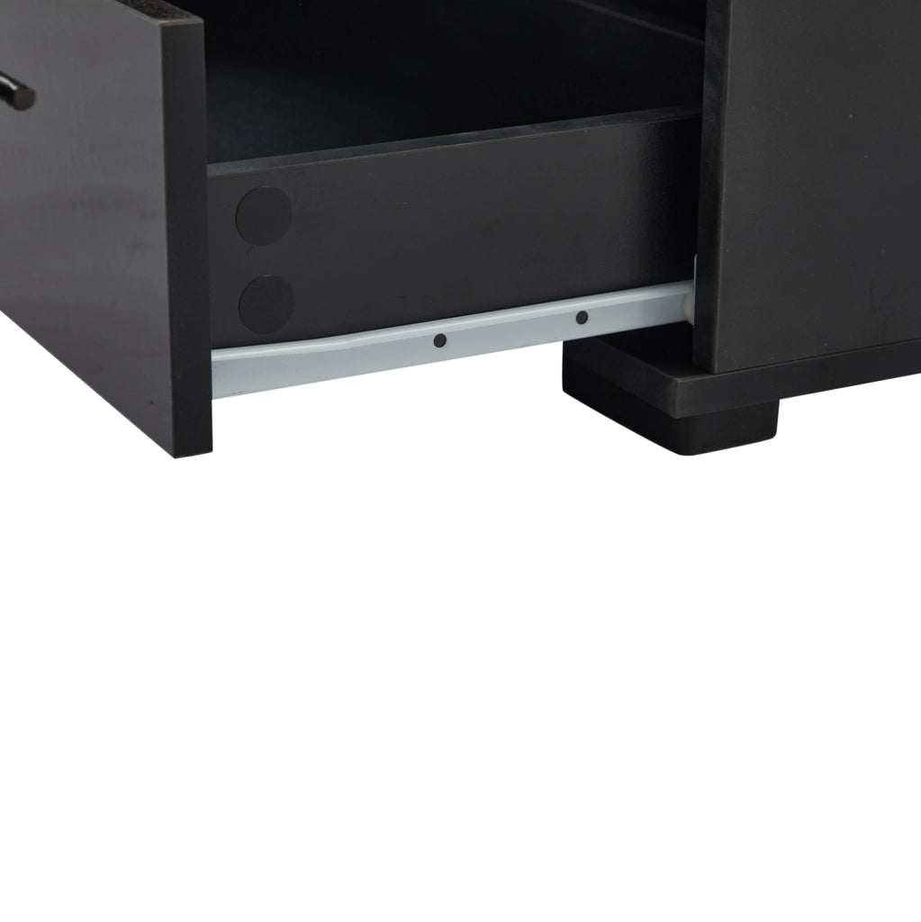 Vetrina verticale nera 60x35x180 cm in MDF con LED; 1 porta; 3 cassetti e frontale lucido
