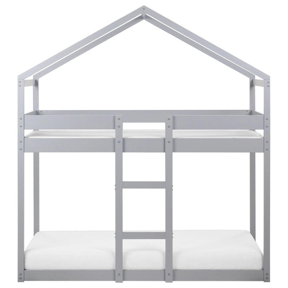 Letto a castello in legno di pino grigio 90 x 200 cm letto cameretta a forma di casa