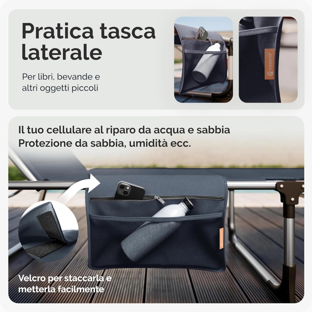 ® Lettino Prendisole con Tettuccio 210x60 Carico Max 150 kg con Cuscino Comfort Sdraio Spiaggia Giardino Sedia da Mare Lago