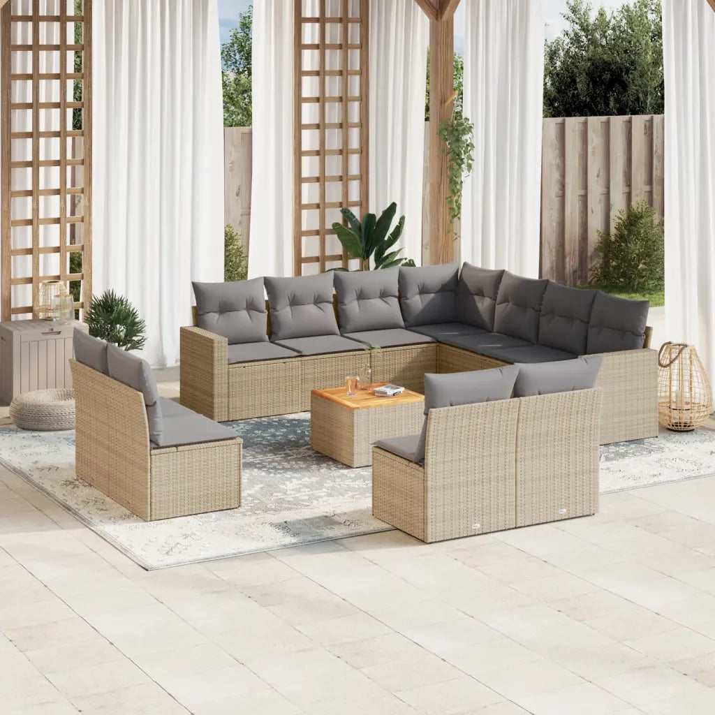 Set Divano da Giardino 12 pz con Cuscini Beige Misto Polyrattan 3256514
