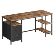 Scrivania per computer con spazio di archiviazione 3 ripiani 2 cassetti 60 x 140 x 76 cm per ufficio/soggiorno stile industriale marrone rustico e nero 12_0004571